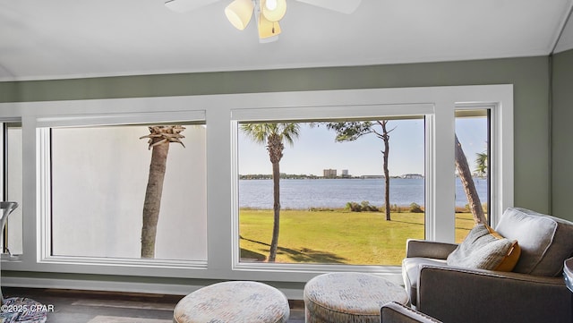 4271 Kingfish Ln Unit 271, Panama City Beach, FL 32408 - interior space with ceiling fan and a water view