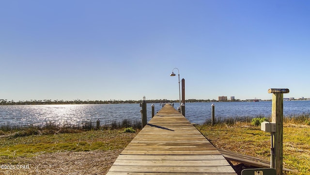 view of dock featuring a water view