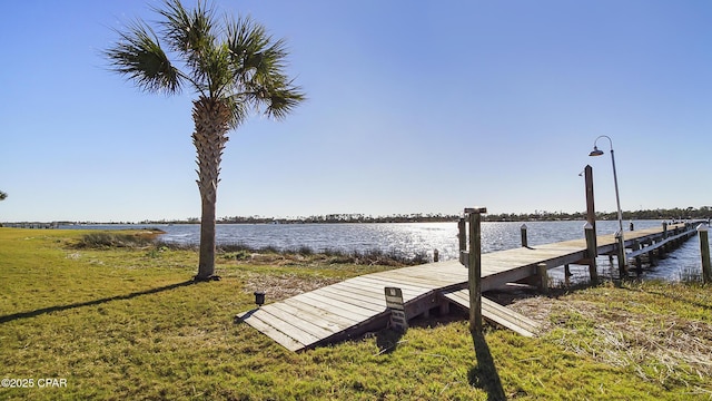 dock area with a water view