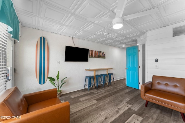 living room with dark wood-type flooring