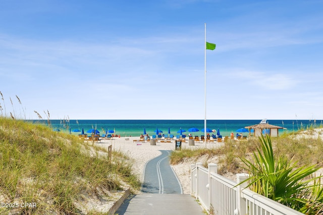 view of water feature featuring a beach view