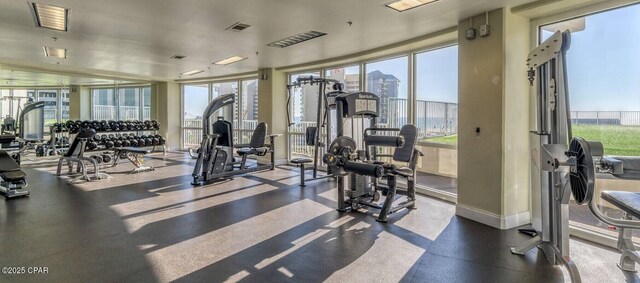 exercise room with a healthy amount of sunlight