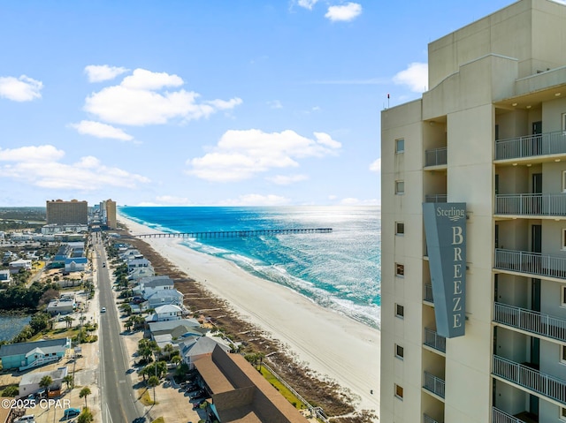 view of water feature featuring a beach view