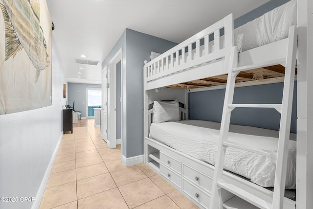 bedroom featuring recessed lighting, light tile patterned floors, baseboards, and visible vents