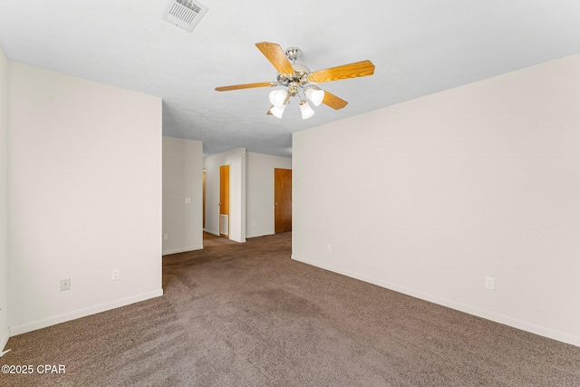 unfurnished room with carpet and ceiling fan