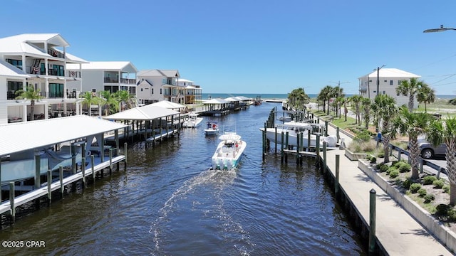 view of dock with a water view