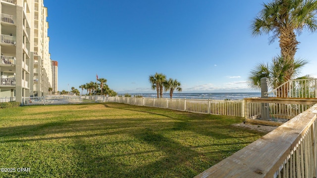 view of yard with a water view