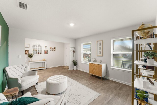 living room with light hardwood / wood-style floors