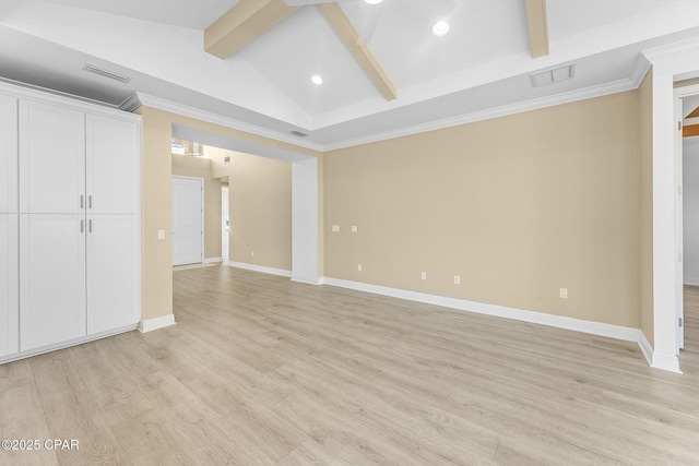 unfurnished living room with recessed lighting, baseboards, and light wood-style flooring