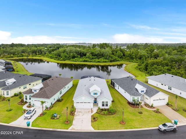 bird's eye view featuring a water view