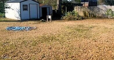 view of yard with a shed