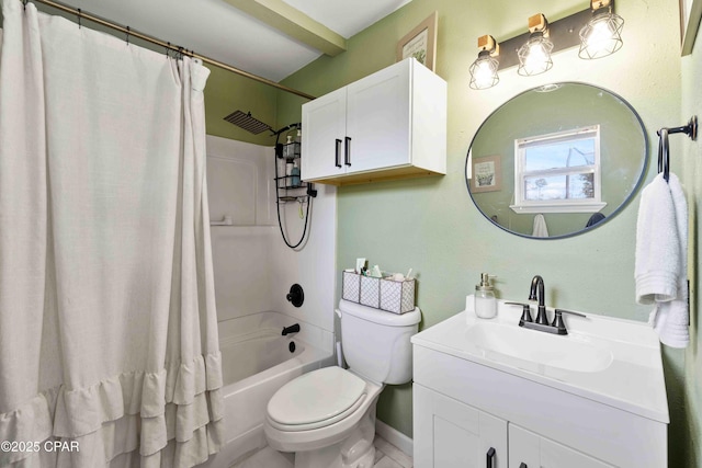 full bathroom featuring vanity, toilet, and shower / bath combo with shower curtain