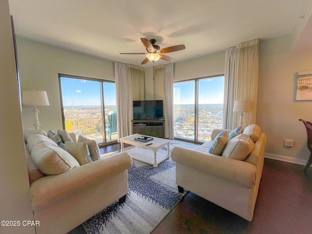 living room with ceiling fan