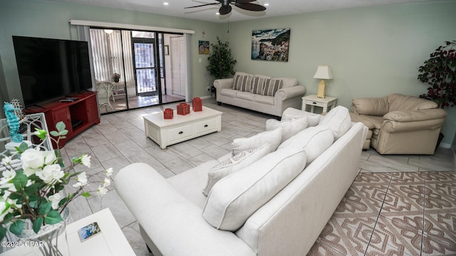 living room with ceiling fan