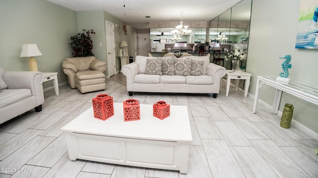 living room featuring a chandelier