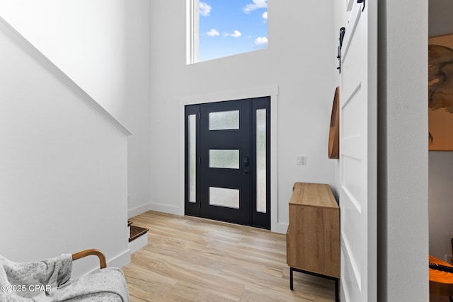 foyer featuring light hardwood / wood-style floors and a high ceiling