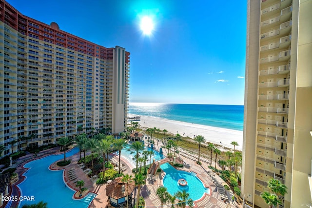 view of water feature featuring a view of the beach