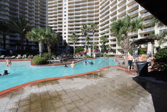 view of pool featuring a patio