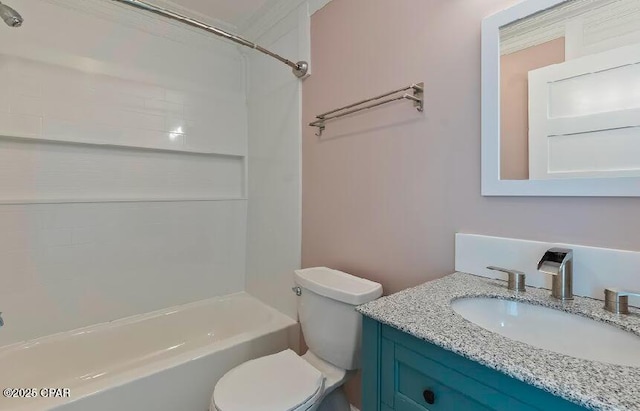 full bathroom with toilet,  shower combination, and vanity