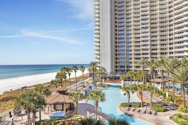 property view of water with a beach view