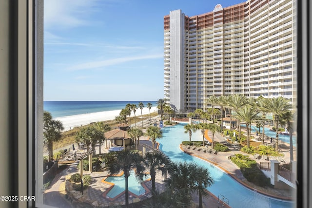 view of water feature with a view of the beach