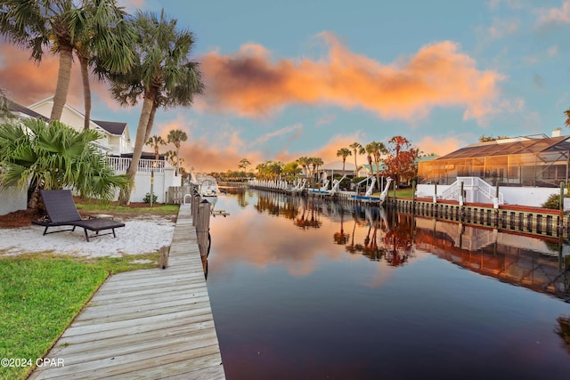 view of dock with a water view