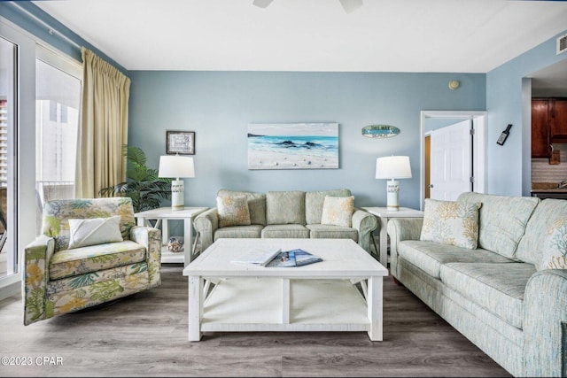 living room with hardwood / wood-style flooring