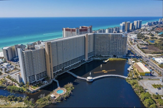 drone / aerial view featuring a water view