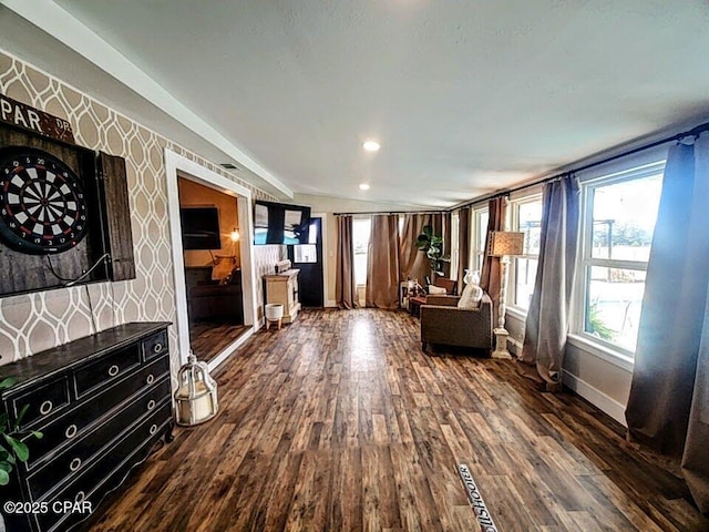 interior space with dark hardwood / wood-style floors