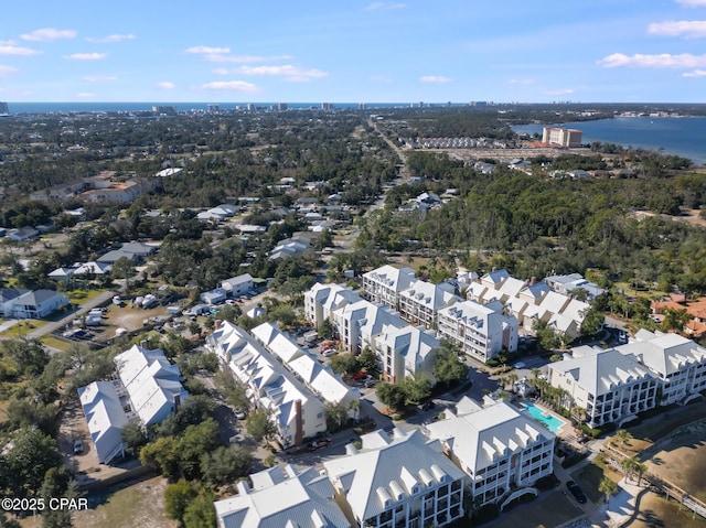 bird's eye view featuring a water view