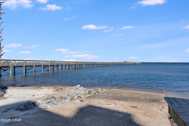 view of dock with a water view