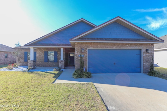 craftsman-style home with a garage and a front yard