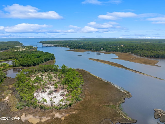 aerial view featuring a water view