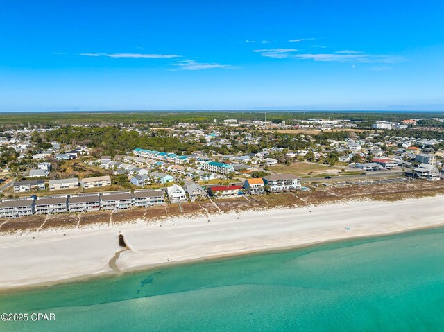 drone / aerial view with a view of the beach and a water view