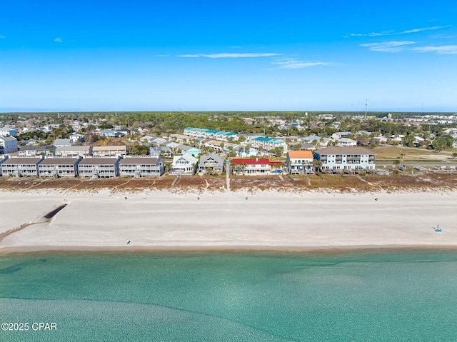 birds eye view of property with a residential view, a view of the beach, and a water view