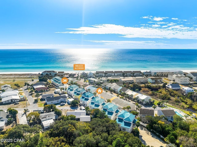 aerial view with a residential view and a water view