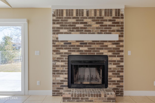 room details with a brick fireplace