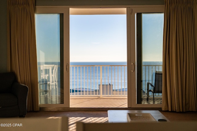 doorway to outside featuring a water view and plenty of natural light