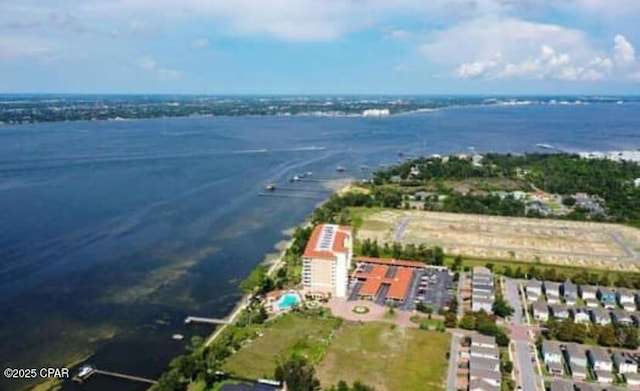 aerial view featuring a water view