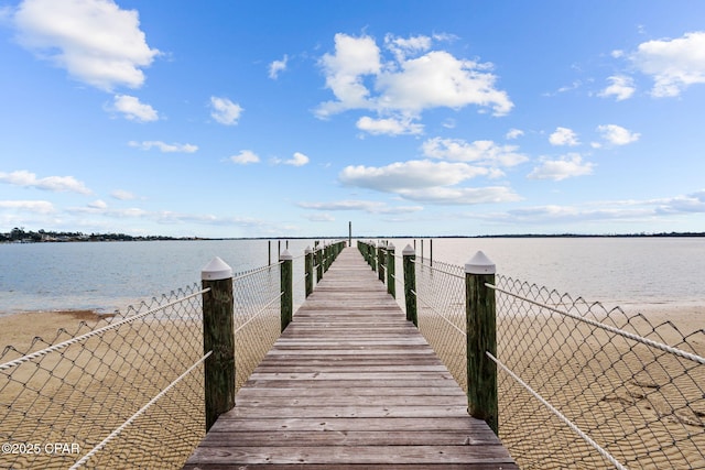 view of dock with a water view