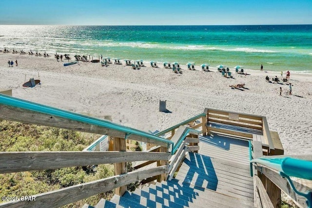 view of water feature featuring a beach view