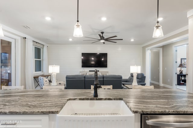 6509 W Sundew Marsh Trl, Panama City Beach, FL 32413 - kitchen featuring a sink, dishwasher, open floor plan, a ceiling fan, and recessed lighting