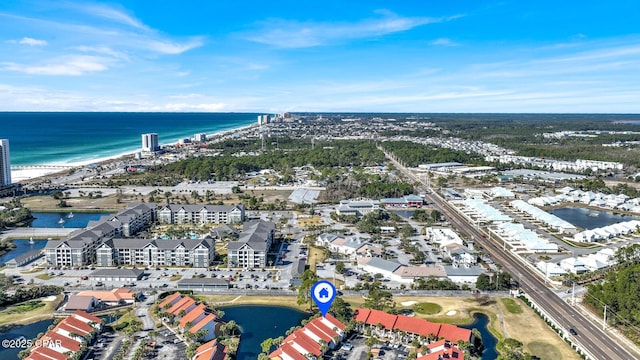 drone / aerial view featuring a water view