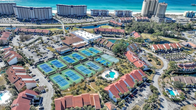 aerial view featuring a water view