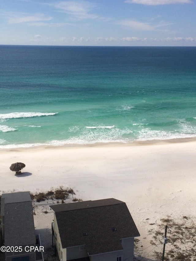 property view of water featuring a beach view