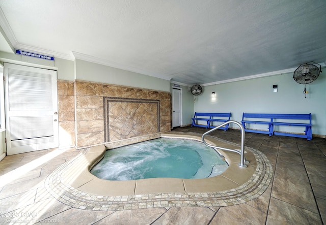 view of swimming pool with an indoor hot tub