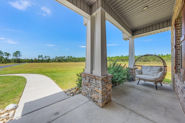 view of patio / terrace featuring a rural view