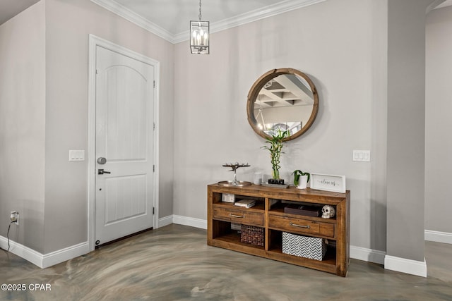 foyer featuring ornamental molding