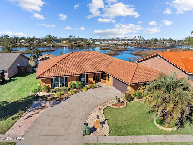 aerial view with a water view