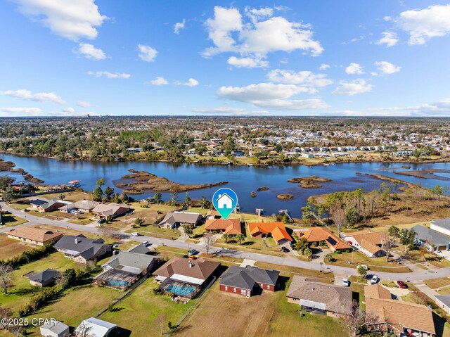 bird's eye view featuring a water view